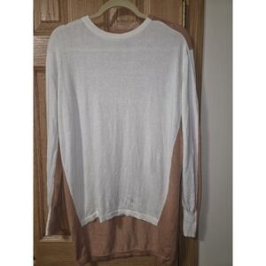 Duffield Lane Women M Sweater Colorblock Cotton Cashmere Camel White Knit Pullov